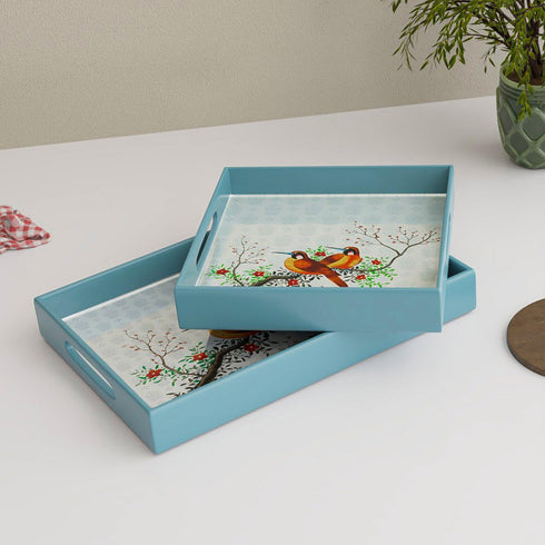 Birds Wooden Serving Tray Set of 2